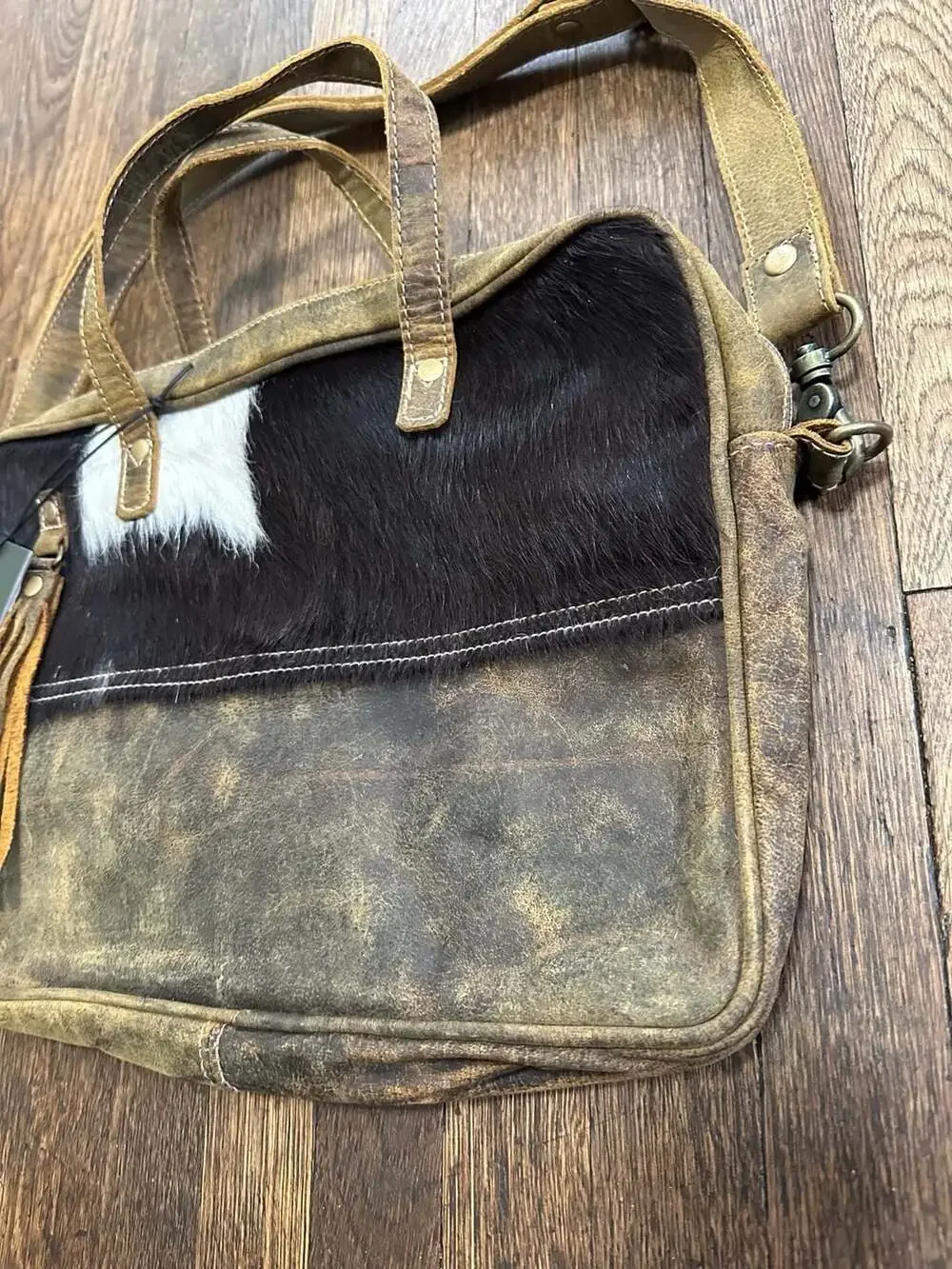 New Myra Bag Sombre Hues Leather and Cowhide Laptop Bag Boho Western Farm